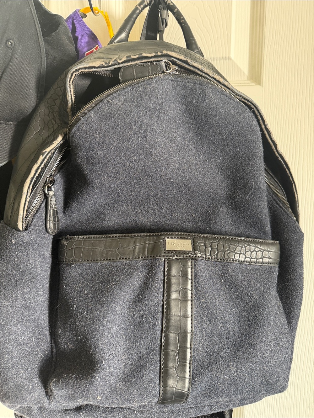Ted Baker London Black Wool & Faux-Croc Accent Backpack